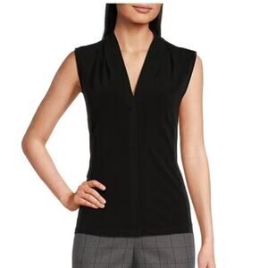 NWOT Clavin Klein Matte Jersey V-Neck Shoulder Pleat Sleeveless Top Size XS
